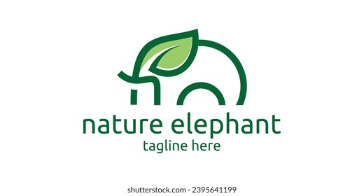 logo design combination of elephant shape with leaves, minimalist line logo.