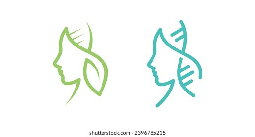 logo design combination of face shape with DNA, minimalist lines.