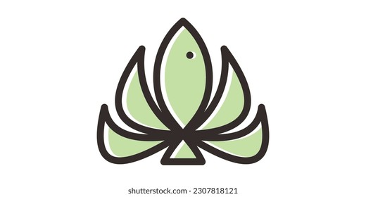 diseño de logotipo combinación de peces y cannabis línea minimalista ilustración vectorial