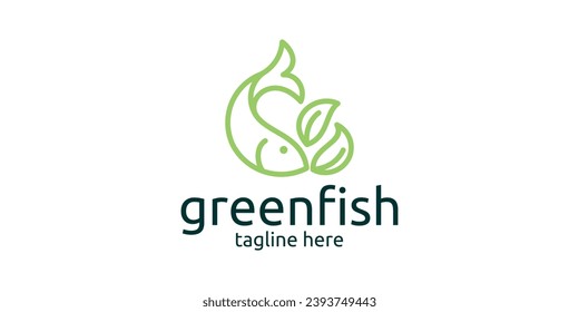 logo design combination of fish shape and leaves, minimalist line logo.