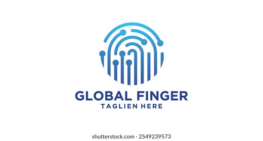 Logo-Design-Kombination global und Fingerabdruck, Schutz, sicher, Schild, Technologie, modern, Symbol, Vektor, Idee, kreativ.