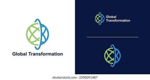 logo design combination of global and shield, logo for global transformation, solution, symbol, icon, idea, creative.