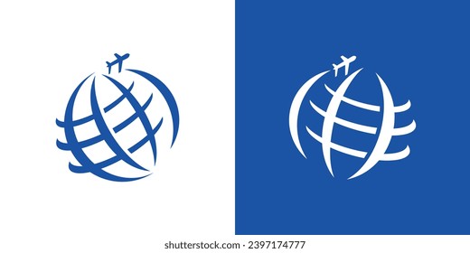 logo design combination of globe with plane, travel, tour, holiday logo.