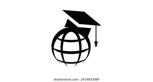 logo design combination of globe shape with graduation cap, educational logo design.