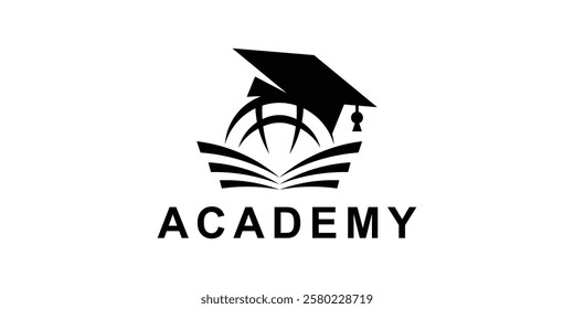 logo design combination of graduation cap, book and globe, symbol for education, global, universe, icon, idea, creative.