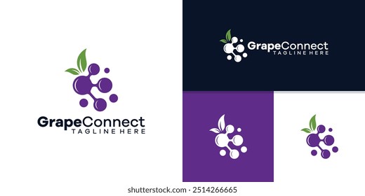 Diseño de logo combinación de uvas y moléculas, conexión, internet, red, alcance, Plantilla de logo, símbolo, ícono, Vector, ideas inspiradoras.