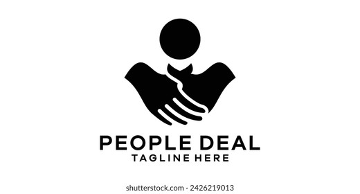 logo design combination of handshake with people, logo design template symbol idea.