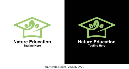 logo design combination hat graduation and leaf,nature,symbol,icon,idea,creative.