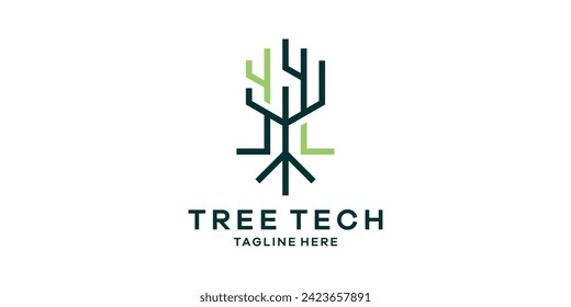 logo design combination hexagon with tree,tree tech logo design template symbol idea.
