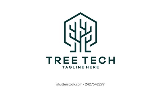 logo design combination of house and tree shapes, logo design technology symbol ideas.