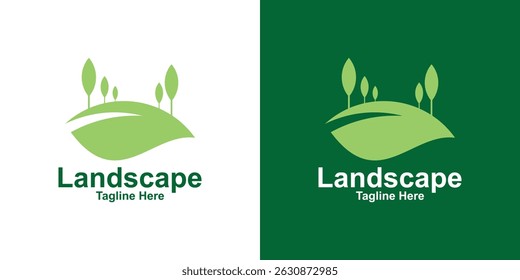 logo design combination landscape and leaf,nature,symbol,icon,idea,creative.