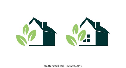 logo design combination of leaf and house shapes, greenhouse logo.