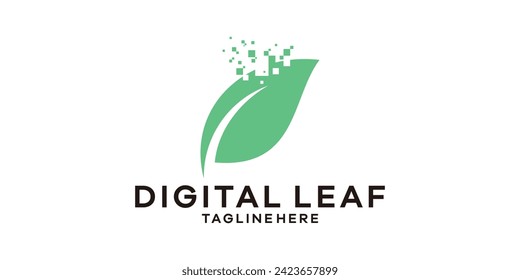 logo design combination of leaf shapes with digital style, logo design template, symbol idea.