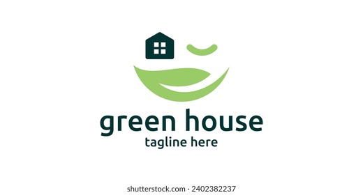 logo design combination of leaves with house, icon, vector, symbol.