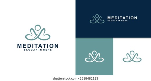 Combinación de diseño de logo de hojas y meditación yoga, zen, orgánico, naturaleza, Plantilla de diseño de logo, ícono, Vector, inspiración, símbolo.