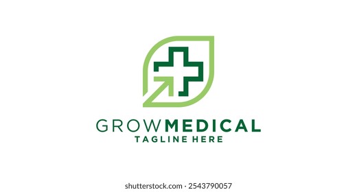 logo design combination of leaves and plus, grow, medical, logo design vector, symbol, icon, idea, creative.