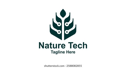 logo design combination of leaves and technology connection, logo for ecology, connection, symbol, icon, idea, creative.