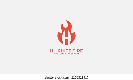 letra de combinación de diseño de logotipo vector de incendio con cuchillo H