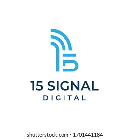 Logo-Design-Kombination aus der Buchstabennummer 15 D mit einem Signalsymbol