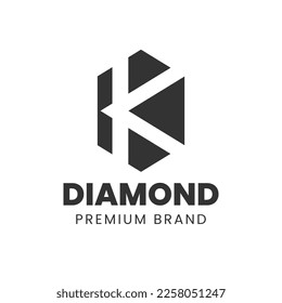 Se puede utilizar un diseño de logotipo con una combinación de las letras K y un diamante en forma de hexágono, formas de línea y geometría para diversas necesidades corporativas y de marca.