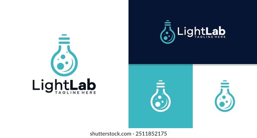 design de logotipo combinação de lâmpada com laboratório, ciência, experimento, modelo de design de logotipo, símbolo, ícone, vetor, criativo, ideia, inspiração.
