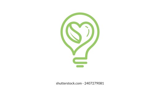 logo design combination of light bulbs with love and leaves, icon, vector, symbol.