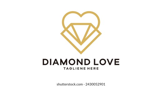 diseño de logotipo combinación de amor y diamante, plantilla de diseño de logotipo de joyería, icono, idea, símbolo, creativo.