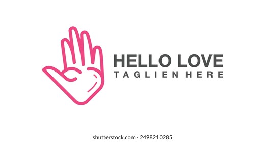 Logo-Design-Kombination aus Liebe und Hand, hallo, grüßen, Gesundheit, Pflege, Herz, Logo-Design-Vorlage, Symbol, Vektor, Symbol, kreativ, Idee.
