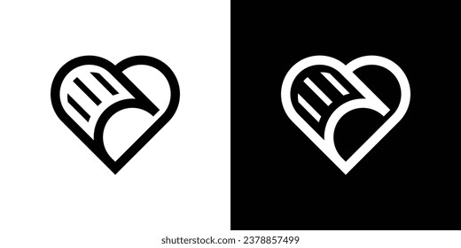 logo design combination of love shape with paper,