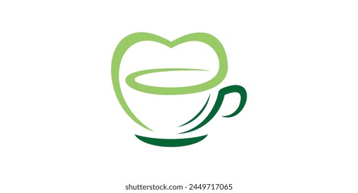 logo design combination of love shape with cup, green tea, heart, fresh, logo design template, symbol, icon, vector, creative idea.