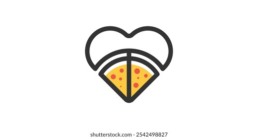 Logo-Design-Kombination von Liebe Form mit Pizza, Essen, Linie, minimalistisch, Ikone, Vektor, Symbol, kreativ.