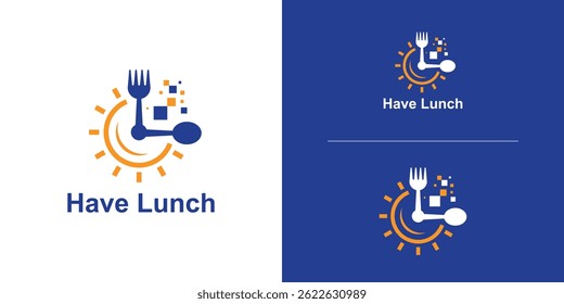 Almuerzo y tiempo de la combinación del diseño del logotipo, diseño elegante simple del logotipo.