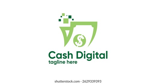 logo design combination money and digital pixels,logo design cash tech,credit,buy,online,symbol,icon,idea,creative.