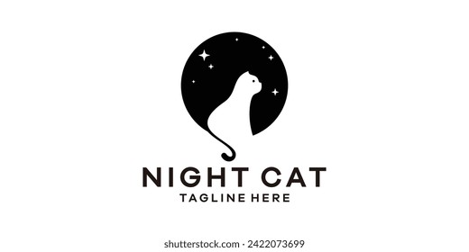 logo design combination of moon and cat, idea symbol template.