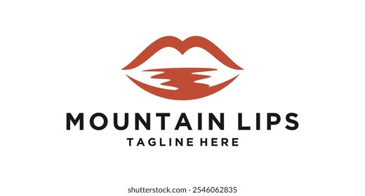 Logo-Design-Kombination aus Berg und Lippen, Abenteuer, Schönheit, Landschaft, Logo-Design-Vektor, Symbol, Symbol, Idee, kreativ.