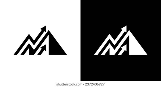 Logo-Design-Kombination aus Bergen und Pfeilen in abstraktem Stil.