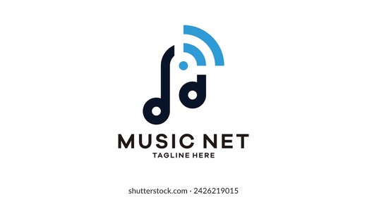 logo design combination of musical notes with internet signal, logo design template, symbol idea.