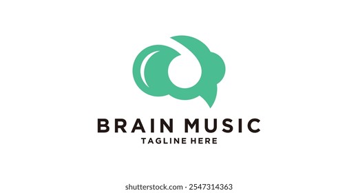Combinación de diseño de logotipo de notas musicales y cerebro, auriculares, tecnología, Vector de diseño de logotipo, símbolo, ícono, idea, creativo.