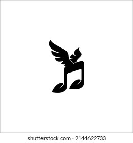 El diseño del logo es música de notas combinadas y alas