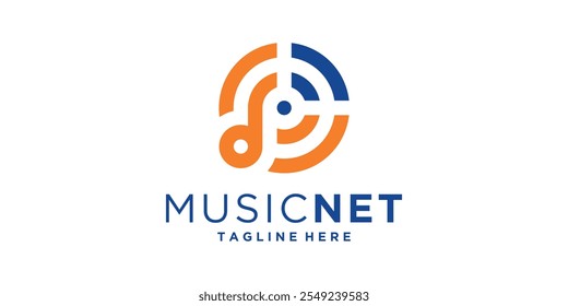 logo design combination note music and signal,internet,network,connect,symbol,icon,vector,idea,creative.