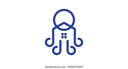 logo design combination of octopus shape with house, minimalist line, icon, vector, symbol.