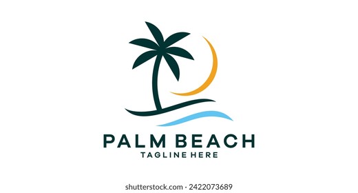 logo design combination of palm trees and beaches, logo design template, symbol idea.