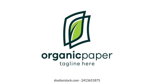 logo design combination of paper shapes with leaves, minimalist line logo.