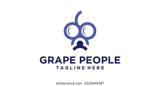 Combinación del diseño del logotipo de la gente y de las uvas, fruta, fresca, comunidad, icono del diseño del logotipo, Vector, símbolo, idea, creativo.