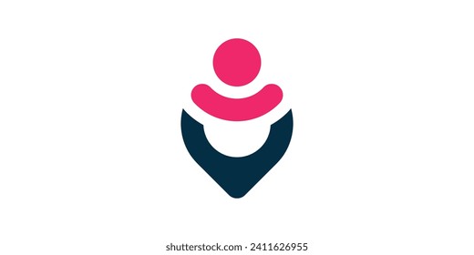 Logo-Design Kombination von Pin-Map-Form mit Menschen, Logo-Design-Symbol Vorlage.