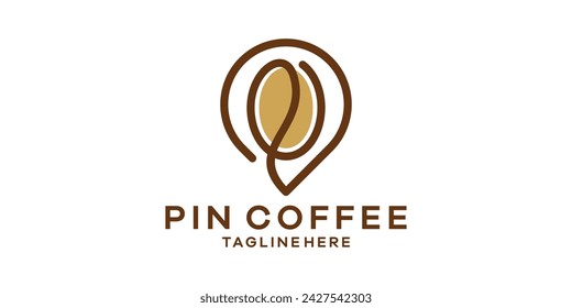 logo design combination of pin map shape with coffee beans, logo design template, symbol idea.