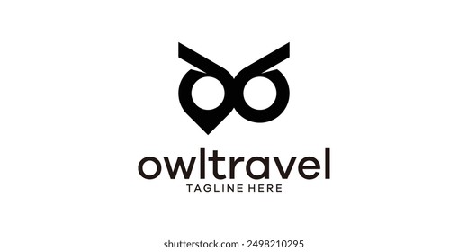 logo design combination of pin and owl, travel, tour, direction, map, logo design template, icon, vector, symbol, creative, idea.