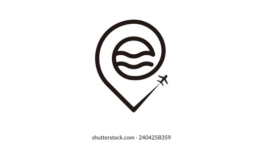 logo design combination of pin shape with travel and waves.