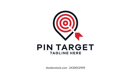 diseño de logotipo combinación de pin con objetivo, plantilla de diseño de logotipo de punto, icono, idea, símbolo, creativo.