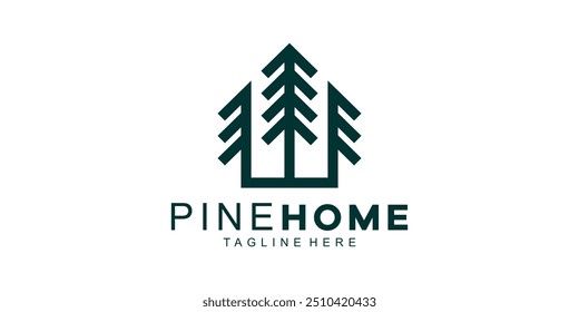 logo design combination of pine trees and houses, forest, construction, wood, logo design template, creative, idea.